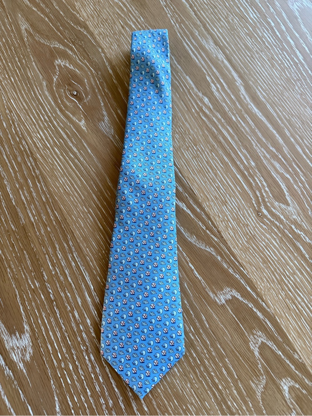 Vineyard Vines Light Blue Silk Tie baseball Pattern